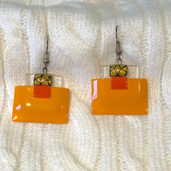 Source Unknown Jewelry - Handcrafted Glass Deco Orange Earring (OS)